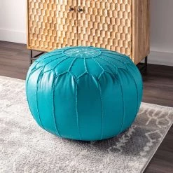NuLOOM Classic Moroccan Faux Leather Filled Ottoman Pouf