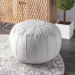 NuLOOM Classic Moroccan Faux Leather Filled Ottoman Pouf