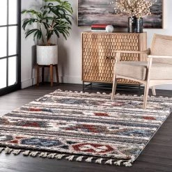 NuLOOM Skyla Tribal Banded Shag With Tassel Area Rug New Arrivals