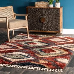 NuLOOM New Arrivals Braelyn Abstract Trellis Shag With Tassel Area Rug