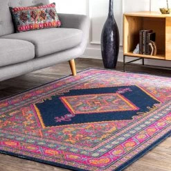 NuLOOM Vintage Bordered Medallion Adame Area Rug