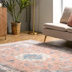 NuLOOM Dining Room Eleanor Machine Washable Distressed Medallion Area Rug