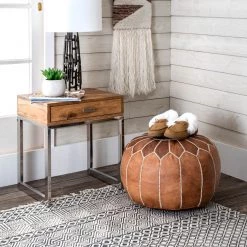 NuLOOM Handmade Moroccan Leather Filled Ottoman Pouf