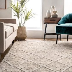 NuLOOM New Arrivals Brooklyn Textured Trellis Wool Fringe Area Rug