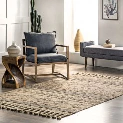 NuLOOM New Arrivals Sari Wool And Jute Textured Global Inspired Braided Tassel Area Rug