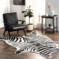 NuLOOM New Arrivals Jayla Machine Washable Zebra Faux Cowhide Area Rug