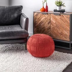 NuLOOM New Arrivals Berlin Casual Knitted Filled Ottoman Pouf