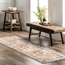 NuLOOM Paisley Machine Washable Faded Floral Border Medallion Area Rug