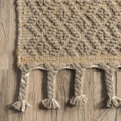NuLOOM New Arrivals Elenora Wool And Jute Textured Diamond Aztec Braided Tassel Area Rug