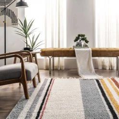 NuLOOM New Arrivals Tammy Striped Cozy Shag Braided Tassel Area Rug 16 NuLOOM New Arrivals Tammy Striped Cozy Shag Braided Tassel Area Rug