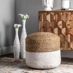 NuLOOM Janis Braided Jute Filled Ottoman Pouf