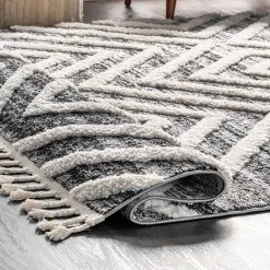 NuLOOM Dani High Low Soft Shaggy Abstract Diamond Tassel Area Rug