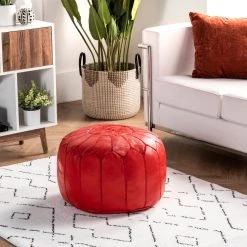 NuLOOM Handmade Moroccan Leather Filled Ottoman Pouf