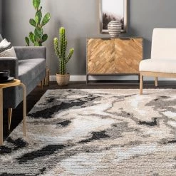 NuLOOM Harper Abstract Marble Soft Shag Fringe Area Rug New Arrivals