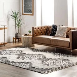 NuLOOM New Arrivals Mikayla High Low Soft Shaggy Tribal Tassel Area Rug