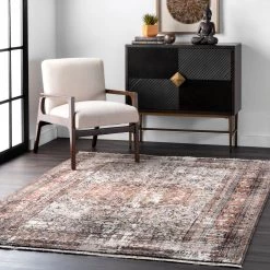 NuLOOM New Arrivals Charvi Distressed Medallion Fringe Area Rug
