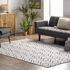 NuLOOM New Arrivals Josie Hand Loomed Cotton Flatweave Geometric Trellis Area Rug
