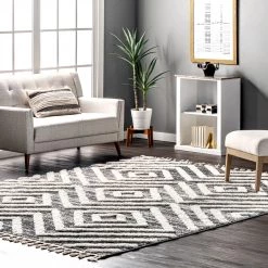NuLOOM Dani High Low Soft Shaggy Abstract Diamond Tassel Area Rug
