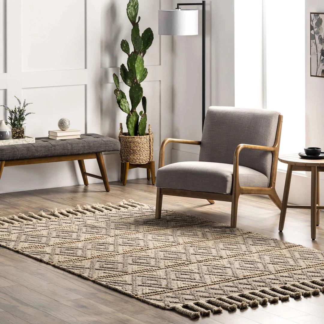 NuLOOM Alex Hand Woven Wool And Jute Textured Geometric Tassel Area Rug 2 NuLOOM Alex Hand Woven Wool And Jute Textured Geometric Tassel Area Rug