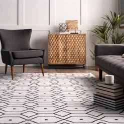 NuLOOM New Arrivals Josie Hand Loomed Cotton Flatweave Geometric Trellis Area Rug