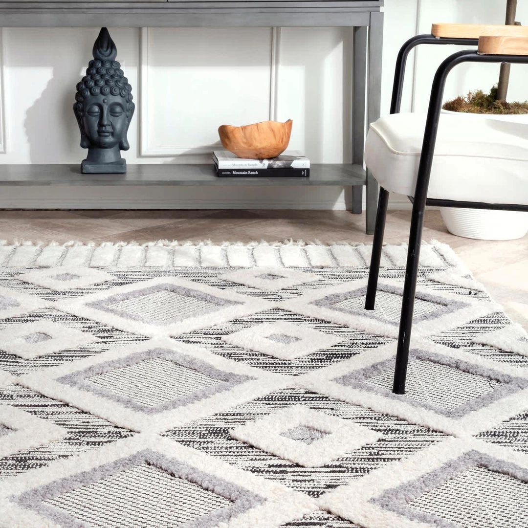 NuLOOM Journey Shaggy Checkered Tiles Tassel Area Rug 6 NuLOOM Journey Shaggy Checkered Tiles Tassel Area Rug