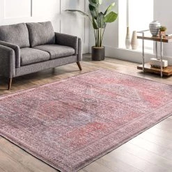 NuLOOM Justine Machine Washable Faded Geometric Medallion Area Rug
