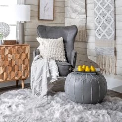 NuLOOM Handmade Moroccan Leather Filled Ottoman Pouf