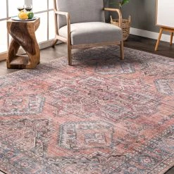 NuLOOM New Arrivals Maple Machine Washable Floral Medallion Area Rug