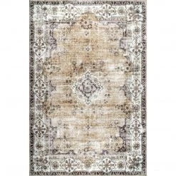 NuLOOM Paisley Machine Washable Faded Floral Border Medallion Area Rug