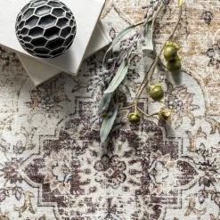 NuLOOM Paisley Machine Washable Faded Floral Border Medallion Area Rug