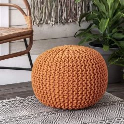 NuLOOM Bruges Knit Cotton Solid Round Filled Ottoman Pouf New Arrivals