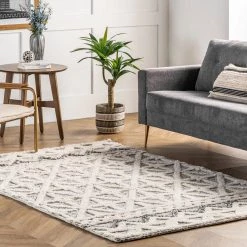 NuLOOM Giselle High-Low Shaggy Wool Geometric Trellis Area Rug New Arrivals
