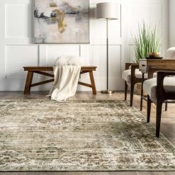 NuLOOM Paisley Machine Washable Faded Floral Border Medallion Area Rug