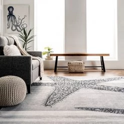 NuLOOM Starfish And Stripes Machine Washable Area Rug New Arrivals