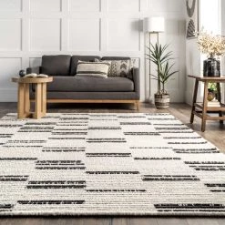 NuLOOM Joyce Contemporary Stripes Soft Shaggy Textured Fringe Area Rug New Arrivals