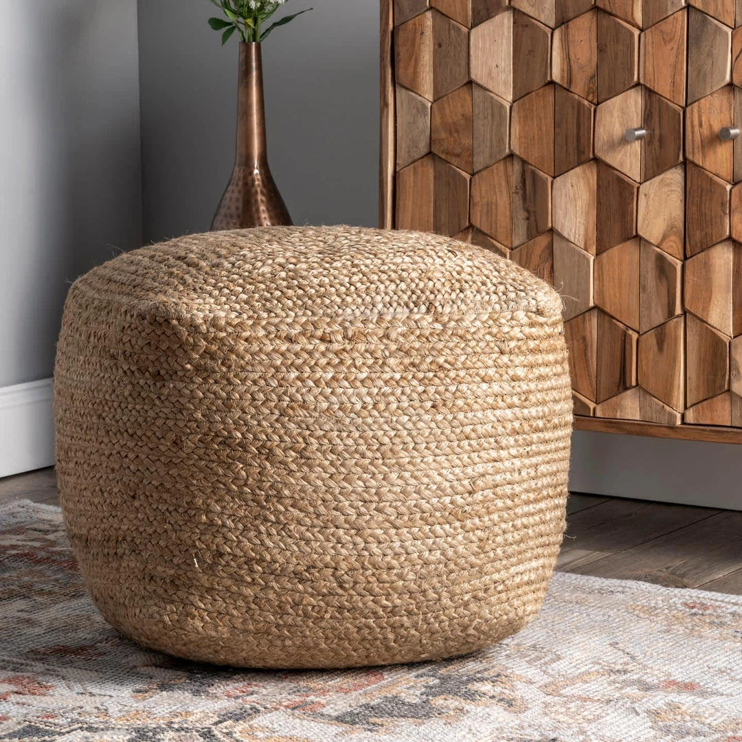 NuLOOM Cork Braided Solid Jute Filled Ottoman Pouf 2 NuLOOM Cork Braided Solid Jute Filled Ottoman Pouf