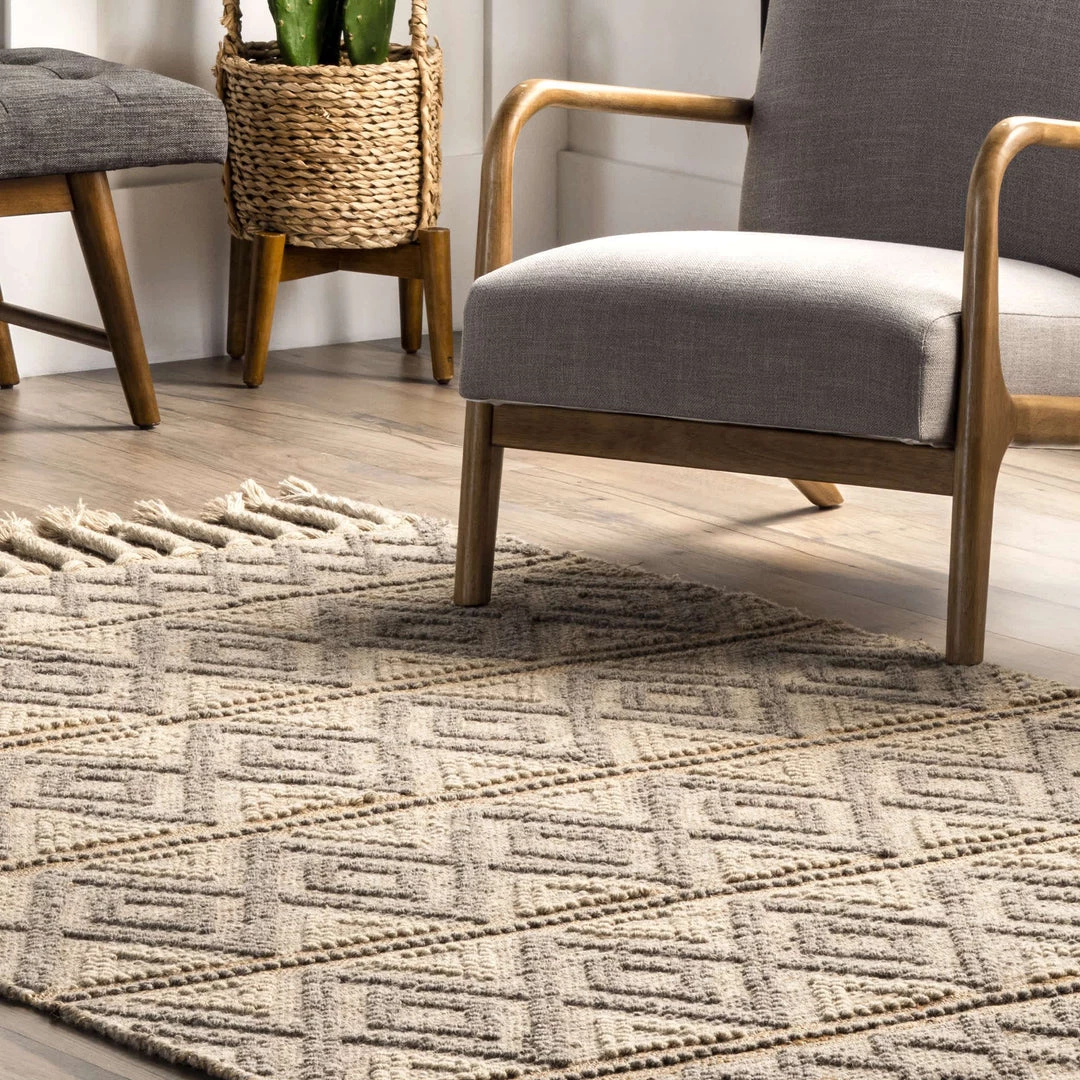 NuLOOM Alex Hand Woven Wool And Jute Textured Geometric Tassel Area Rug 9 NuLOOM Alex Hand Woven Wool And Jute Textured Geometric Tassel Area Rug