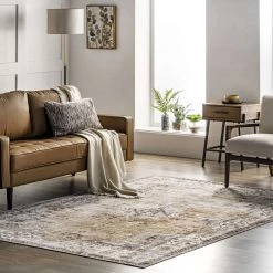 NuLOOM Paisley Machine Washable Faded Floral Border Medallion Area Rug