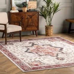 NuLOOM New Arrivals Miley Machine Washable Traditional Medallion Area Rug