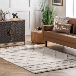 NuLOOM Kenna Wool Shaggy High-Low Geometric Trellis Area Rug New Arrivals
